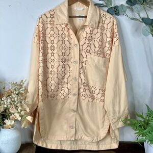 Anthropologie Maeve Lace Oversized Shirt Jacket Size M In Peach Sorbet RV $160